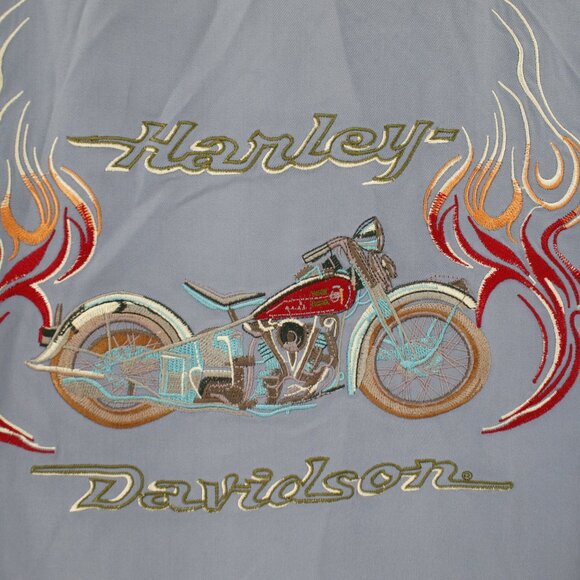 Tommy Bahama shirt Mens Large Harley Davidson Embroidered Silk Short Sleeve blue - Picture 3 of 15